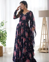 Antique Fashion 1 PURE SOFT GEORGETTE ANARKALI FULLY FLAIR GOWN,DUPPTA SET READY TO WEAR FULLY STTICHED... - Xl (42)