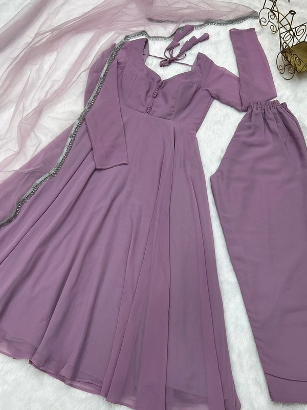 Antique Fashion  *PURE SOFT FOX GEORGETTE  FABRIC FULLY FLAIR ANARKALI,WITH DUPPTA SET,PENT READY TO WEAR* - Xs (34)