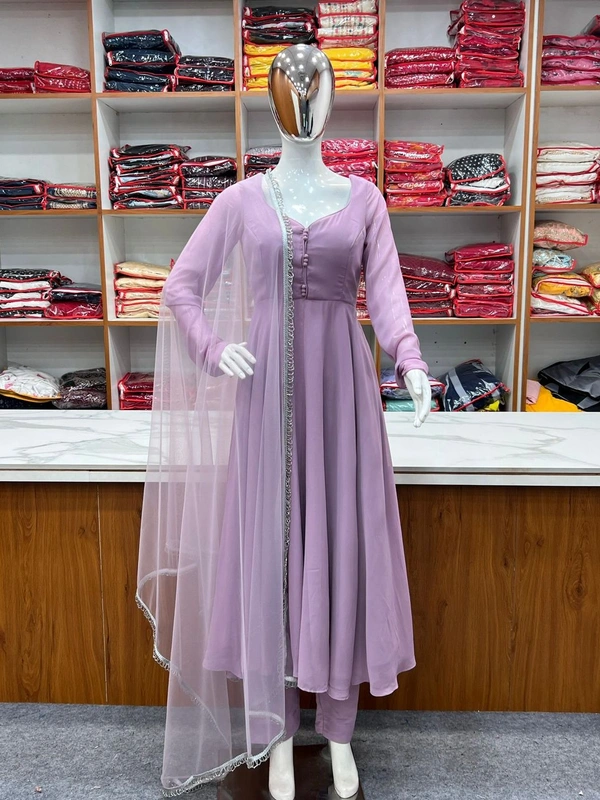 Antique Fashion  *PURE SOFT FOX GEORGETTE  FABRIC FULLY FLAIR ANARKALI,WITH DUPPTA SET,PENT READY TO WEAR* - Xs (34)