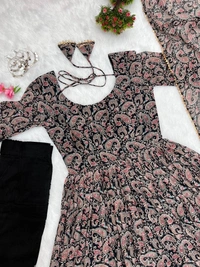Antique Fashion 1 *SOFT GEORGETTE FLORAL PRINT FABRIC FULLY FLAIR,CANVAS PATTA WITH DUPPTA SET,PENT READY TO WEAR* - Xxl (44)
