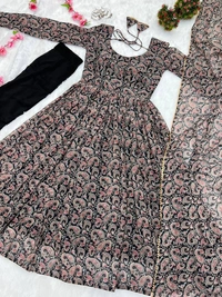Antique Fashion 1 *SOFT GEORGETTE FLORAL PRINT FABRIC FULLY FLAIR,CANVAS PATTA WITH DUPPTA SET,PENT READY TO WEAR* - Xxl (44)