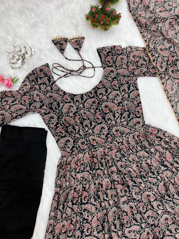 Antique Fashion  *SOFT GEORGETTE FLORAL PRINT FABRIC FULLY FLAIR,CANVAS PATTA WITH DUPPTA SET,PENT READY TO WEAR* - M (38)