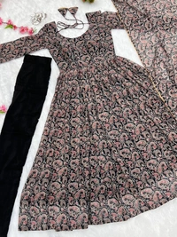 Antique Fashion 1 *SOFT GEORGETTE FLORAL PRINT FABRIC FULLY FLAIR,CANVAS PATTA WITH DUPPTA SET,PENT READY TO WEAR* - M (38)