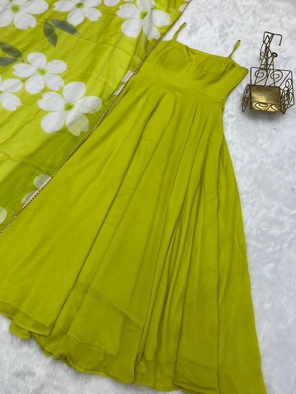 Antique Fashion  NEW SUMMER SPECIAL NEON LIRIL COLOUR PURE SOFT FOX GEORGETTE FULLY FLAIR GOWN DUPPTA SET READY TO WEAR FULLY STTICHED  - Xl (42)