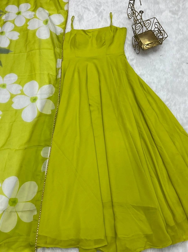 Antique Fashion  NEW SUMMER SPECIAL NEON LIRIL COLOUR PURE SOFT FOX GEORGETTE FULLY FLAIR GOWN DUPPTA SET READY TO WEAR FULLY STTICHED  - Xl (42)