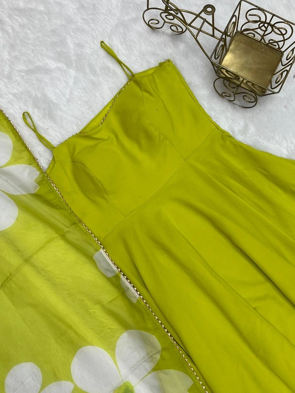 Antique Fashion  NEW SUMMER SPECIAL NEON LIRIL COLOUR PURE SOFT FOX GEORGETTE FULLY FLAIR GOWN DUPPTA SET READY TO WEAR FULLY STTICHED  - Xxl (44)