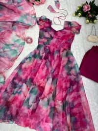 Antique Fashion 1 *Anarkali* - Digital printed pure silk organza Anarkali suit with huge flair 🌸 - Xxl (44)