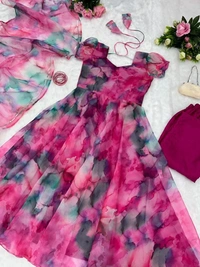 Antique Fashion 1 *Anarkali* - Digital printed pure silk organza Anarkali suit with huge flair 🌸 - Xxl (44)