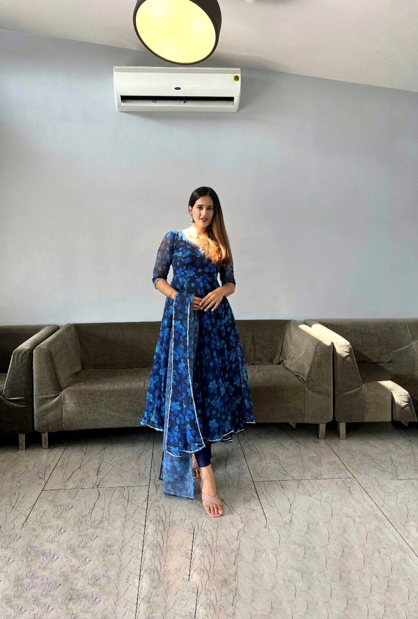 Antique Fashion 1 Digital printed Georgette silk Anarkali suit with huge flair And designer tassels back Dori🌸 - S (36)