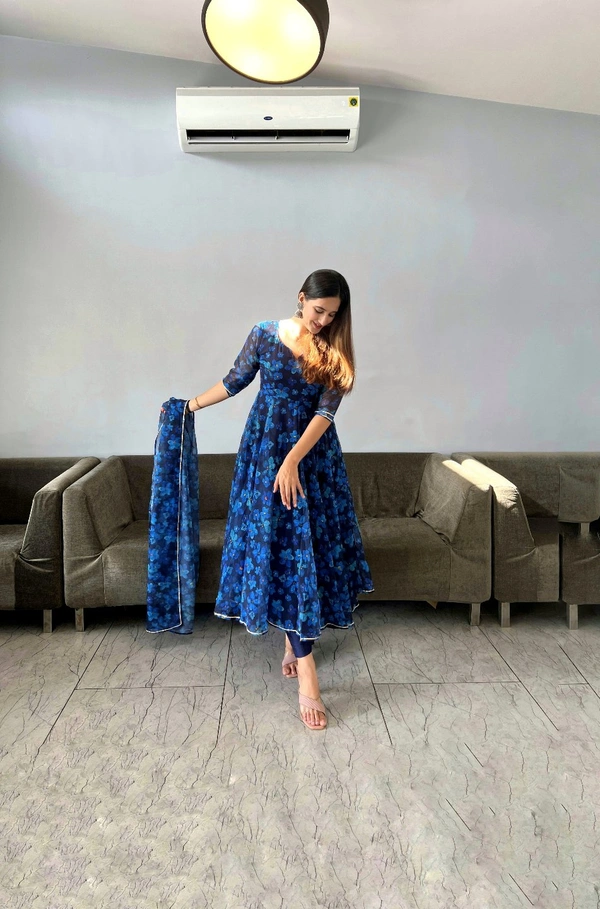 Antique Fashion 1 Digital printed Georgette silk Anarkali suit with huge flair And designer tassels back Dori🌸 - L (40)