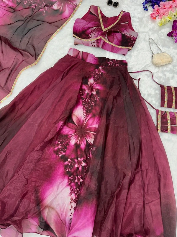 Antique Fashion  Pure Jimmy organza silk digital printed lehnga.  8mtr flair lehnga with canvas patta 🌸