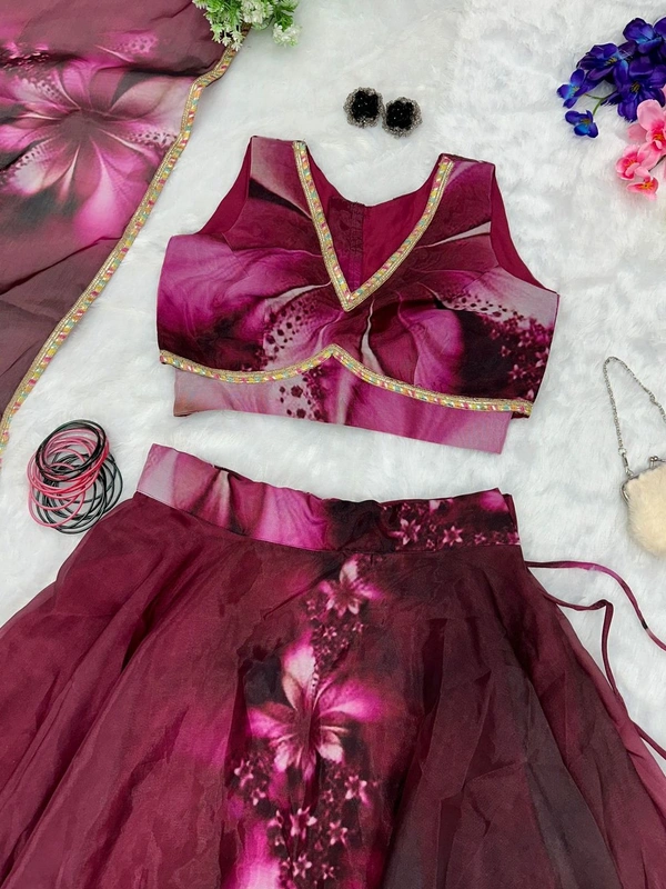 Antique Fashion  Pure Jimmy organza silk digital printed lehnga.  8mtr flair lehnga with canvas patta 🌸