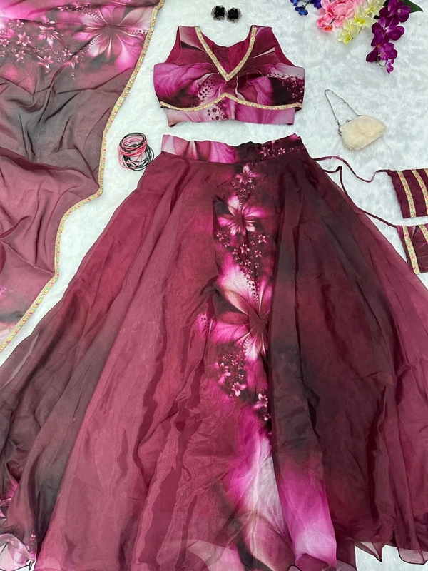 Antique Fashion  Pure Jimmy organza silk digital printed lehnga.  8mtr flair lehnga with canvas patta 🌸