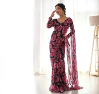 Antique Fashion 1 READY TO WEAR PREDRAPPED SAREE WITH FULL STTICHED BLOUSE LIGHTWEIGHT CHIFFON FABRIC - X's (34)