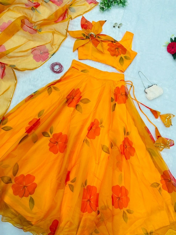 Antique Fashion  Pure organza silk digital printed Lahenga Choli