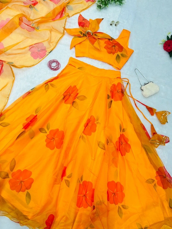 Antique Fashion  Pure organza silk digital printed Lahenga Choli