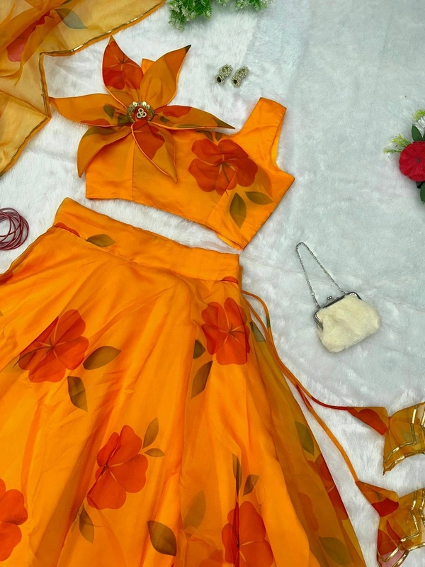 Antique Fashion  Pure organza silk digital printed Lahenga Choli