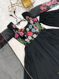Antique Fashion 1 REAL MODELING PURE SOFT ORGANJA SILK FABRIC FULLY FLAIR KALI PATTERN AND CANVAS PATTA WITH DUPPTA SET ,PENT READY TO WEAR* - X's (34), Black