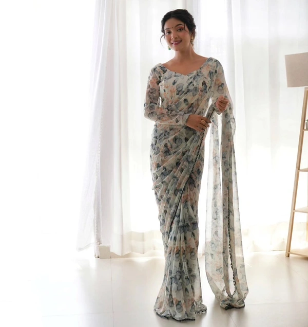 Antique Fashion  READY TO WEAR PREDRAPPED REAY TO WEAR SAREE WITH FULL STTICHED BLOUSE LIGHTWEIGHT CHIFFON FABRIC* - M (38)
