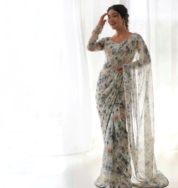 Antique Fashion  READY TO WEAR PREDRAPPED REAY TO WEAR SAREE WITH FULL STTICHED BLOUSE LIGHTWEIGHT CHIFFON FABRIC* - M (38)