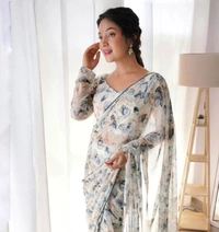 Antique Fashion 1 READY TO WEAR PREDRAPPED REAY TO WEAR SAREE WITH FULL STTICHED BLOUSE LIGHTWEIGHT CHIFFON FABRIC* - L (40)