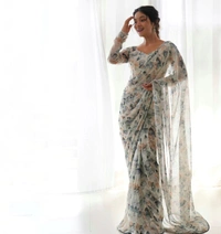 Antique Fashion 1 READY TO WEAR PREDRAPPED REAY TO WEAR SAREE WITH FULL STTICHED BLOUSE LIGHTWEIGHT CHIFFON FABRIC* - Xl (42)