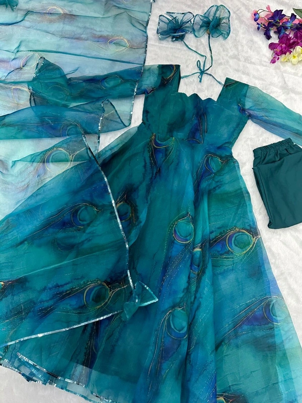 Antique Fashion  Anarkali* - Digital printed pure organza silk Anarkali suit of huge flair - S (36)