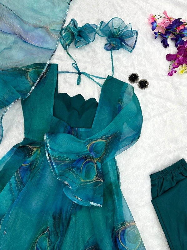 Antique Fashion 1 Anarkali* - Digital printed pure organza silk Anarkali suit of huge flair - L (40)