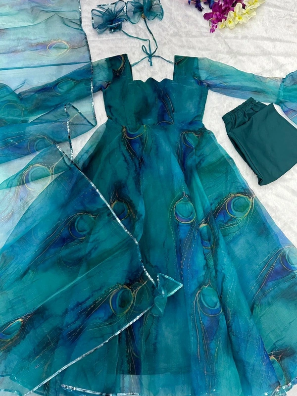 Antique Fashion  Anarkali* - Digital printed pure organza silk Anarkali suit of huge flair - Xl (42)