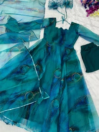 Antique Fashion 1 Anarkali* - Digital printed pure organza silk Anarkali suit of huge flair - Xl (42)