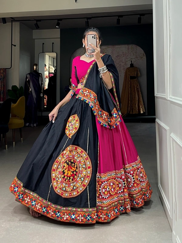 Antique Fashion 1 The elegance of tradition and garba vibes with this gamthi work pink chaniyacholi adorn with colorful kodi lace border to glamour yourself as navratri lover💞🤍