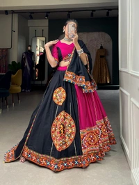 Antique Fashion 1 The elegance of tradition and garba vibes with this gamthi work pink chaniyacholi adorn with colorful kodi lace border to glamour yourself as navratri lover💞🤍