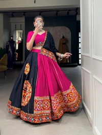 Antique Fashion 1 The elegance of tradition and garba vibes with this gamthi work pink chaniyacholi adorn with colorful kodi lace border to glamour yourself as navratri lover💞🤍