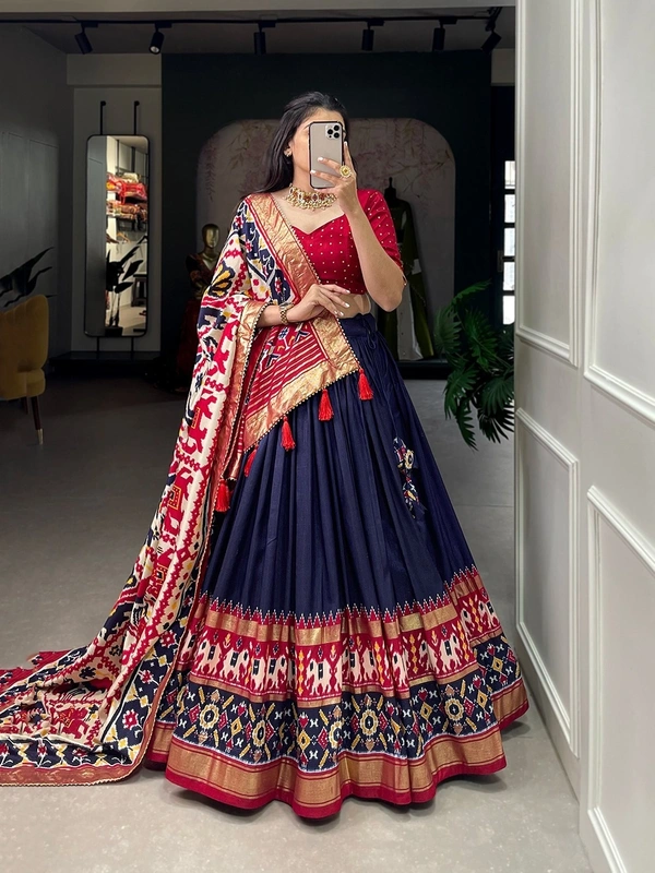 Antique Fashion 1 Presenting a perfectly blended Tussar silk lehenga for festive season to charm your look  - Navy Blue