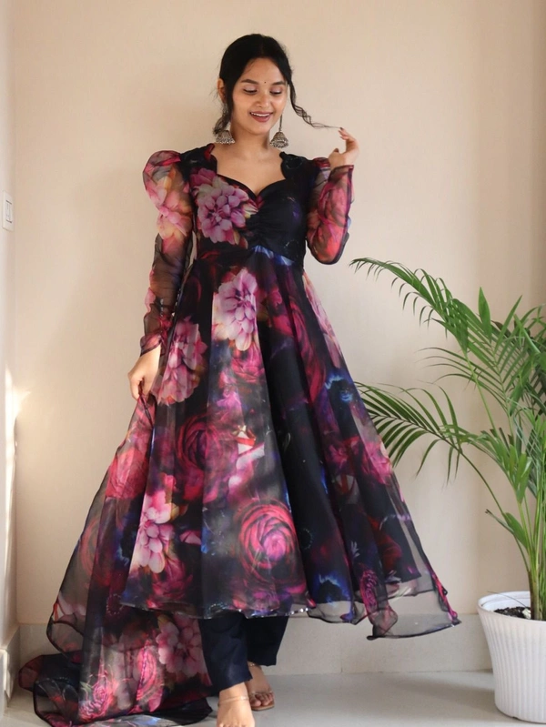 Antique Fashion  Digital printed organza silk Anarkali suit with huge flair 🌸 - M (38)