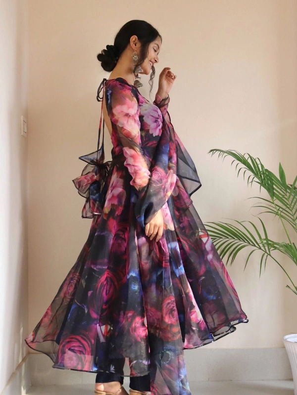 Antique Fashion  Digital printed organza silk Anarkali suit with huge flair 🌸 - M (38)