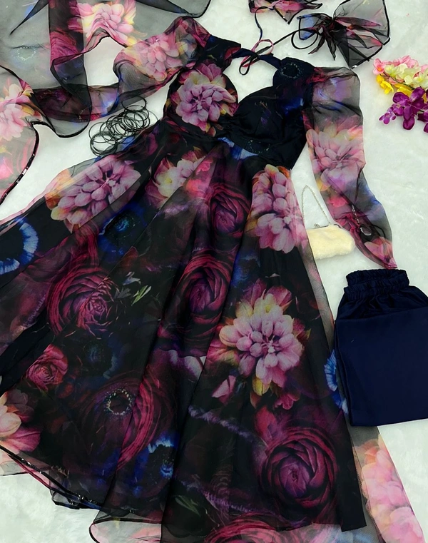 Antique Fashion  Digital printed organza silk Anarkali suit with huge flair 🌸 - Xl (42)