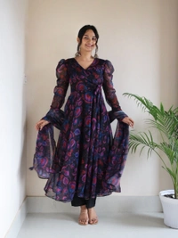 Antique Fashion 1 *Anarkali* - Digital printed pure Georgette silk Anarkali suit of huge flair 🌸 - S (36)