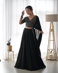 Antique Fashion 1 PURE SOFT FOX GEORGETTE FABRIC LEHENGHA CHOLI FULLY STTICHED, WITH FANCY DESIGNER BLOUSE FULLY STTICHED WITH DUPPTA COMPLETE READY TO WEAR* - Black, Xxxl