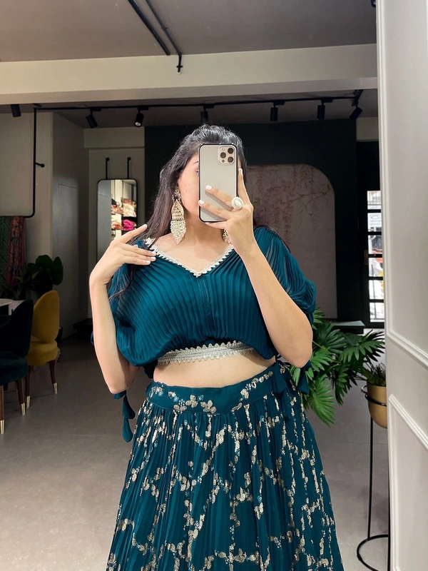 Antique Fashion Co-ord Set Lehenga  - teal