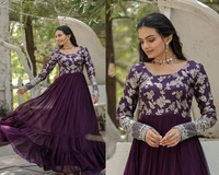 Antique Fashion 1 Faux Blooming gown with Viscose Diable Jacquard With Sequins  Embroidered Work, women can combine the best parts of western and Indian wear into one stunning ensemble.* - Xxl (44)