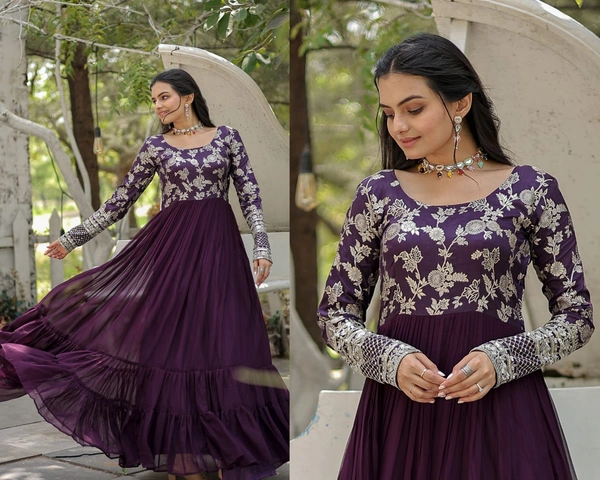 Antique Fashion 1 Faux Blooming gown with Viscose Diable Jacquard With Sequins  Embroidered Work, women can combine the best parts of western and Indian wear into one stunning ensemble.* - Xxl (44)