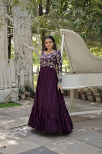Antique Fashion 1 Faux Blooming gown with Viscose Diable Jacquard With Sequins  Embroidered Work, women can combine the best parts of western and Indian wear into one stunning ensemble.* - Xxl (44)