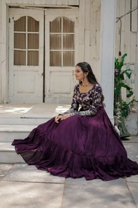 Antique Fashion 1 Faux Blooming gown with Viscose Diable Jacquard With Sequins  Embroidered Work, women can combine the best parts of western and Indian wear into one stunning ensemble.* - Xxl (44)