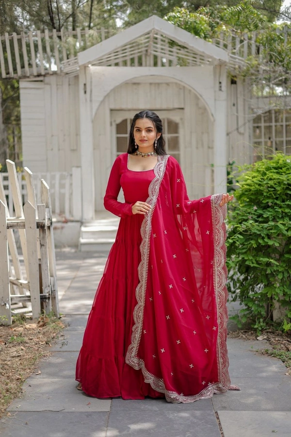 Antique Fashion 1 Desirable Women  gown Made With Faux Blooming Fabrics and Designer Embroidered Dupatta  - rani, M (38)