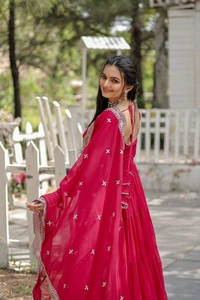 Antique Fashion 1 Desirable Women  gown Made With Faux Blooming Fabrics and Designer Embroidered Dupatta  - rani, M (38)