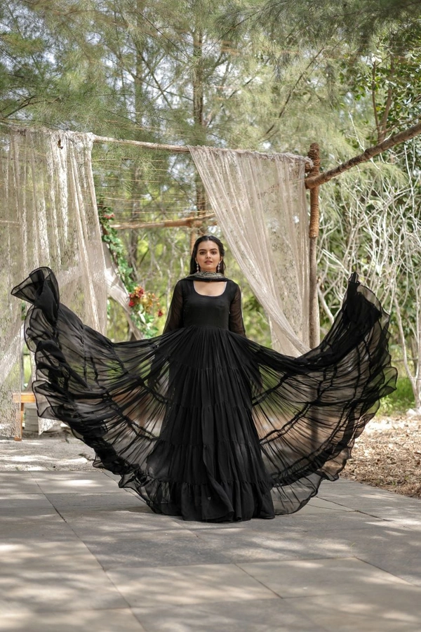 Antique Fashion 1 Desirable Women  gown Made With Faux Blooming Fabrics and Designer Embroidered Dupatta  - Black, L (40)