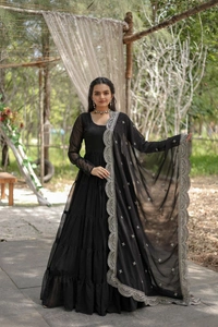Antique Fashion 1 Desirable Women  gown Made With Faux Blooming Fabrics and Designer Embroidered Dupatta  - Black, L (40)