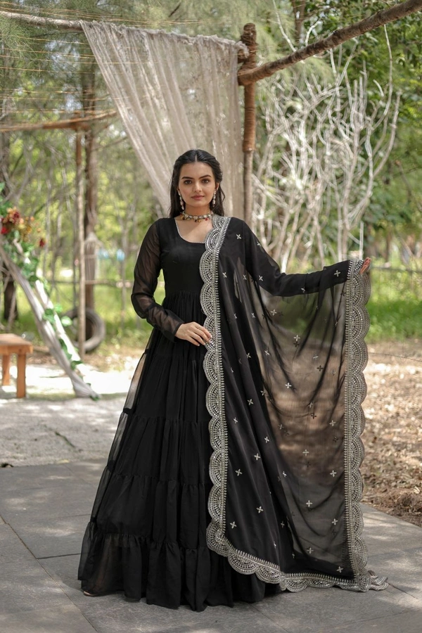 Antique Fashion 1 Desirable Women  gown Made With Faux Blooming Fabrics and Designer Embroidered Dupatta  - Black, L (40)