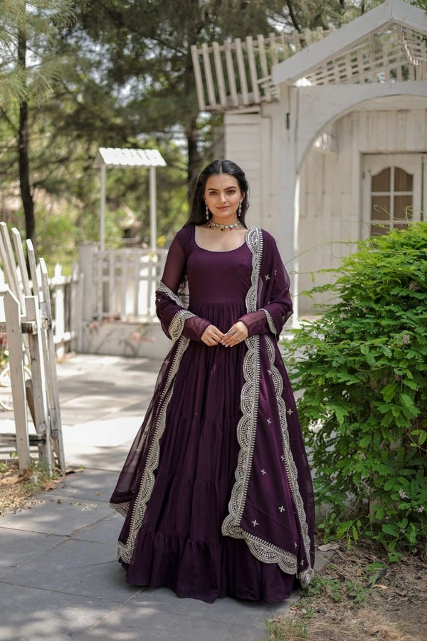 Antique Fashion 1 Desirable Women  gown Made With Faux Blooming Fabrics and Designer Embroidered Dupatta  - wine, M (38)
